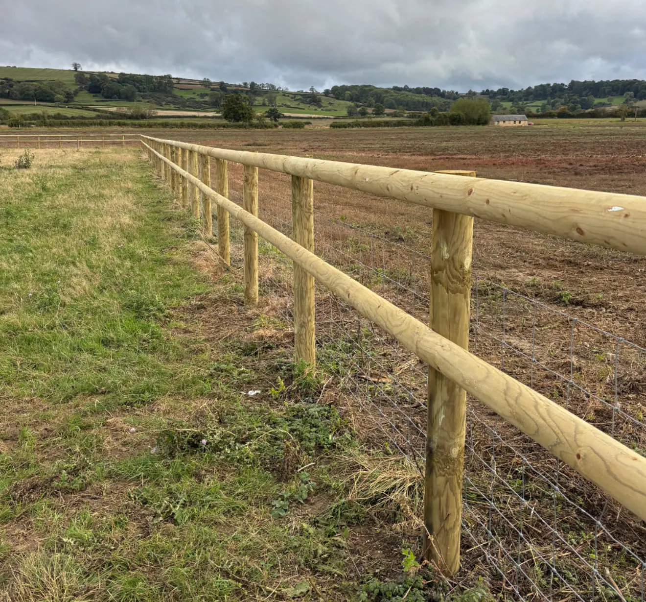 Stock fencing and wire line fitted on rural land