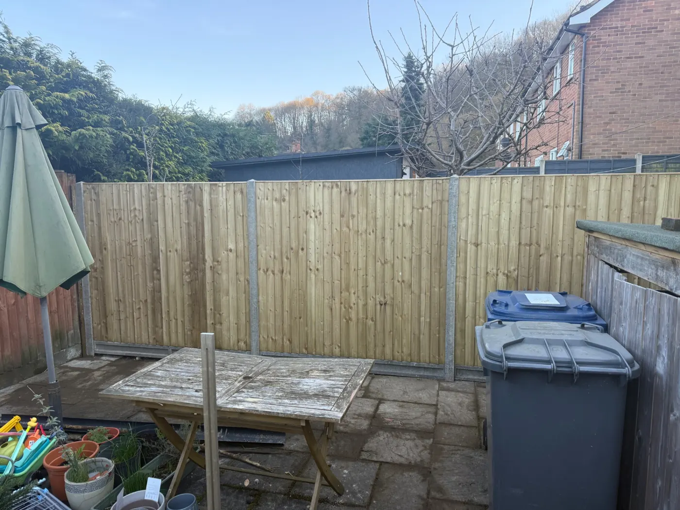 New garden fencing with concrete posts in a rear garden